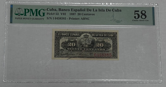 Billete de 20 centavos 1897 banco Español de Cuba