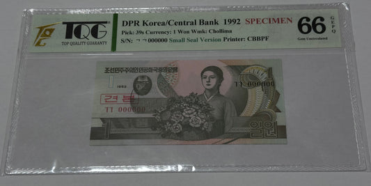 Billete de 1 Won de Korea del Norte 1992