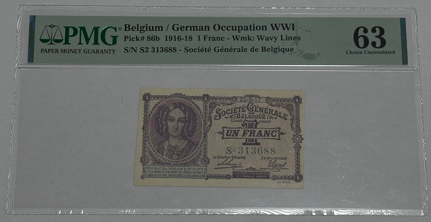 Billete de 1 franc Bélgica 1916- 1918