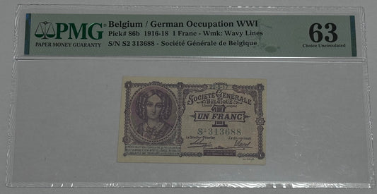 Billete de 1 franc Bélgica 1916- 1918