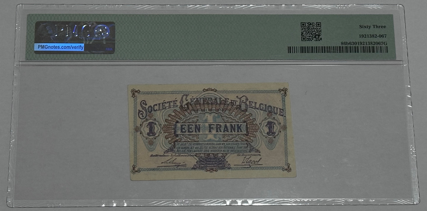 Billete de 1 franc Bélgica 1916- 1918