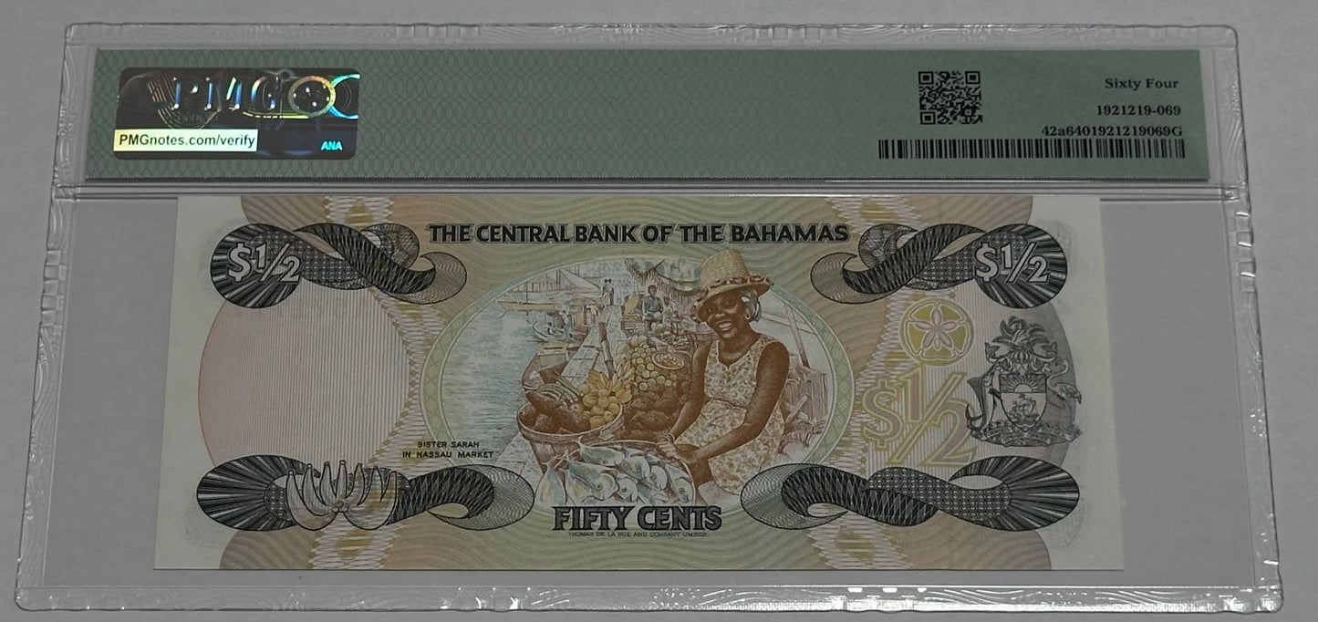 Billete de 1/2 dollar de 1974 Bahamas