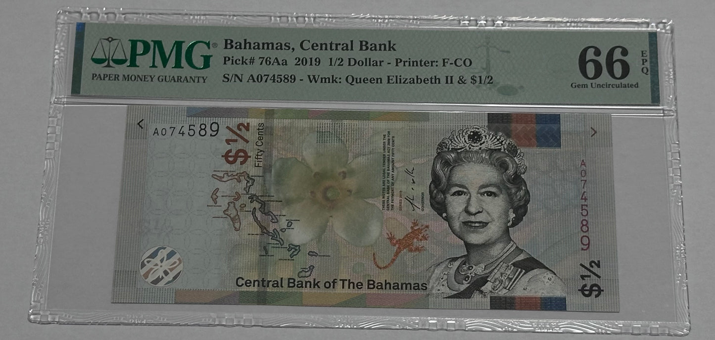Billete de 1/2 Dollar 2019 Bahamas