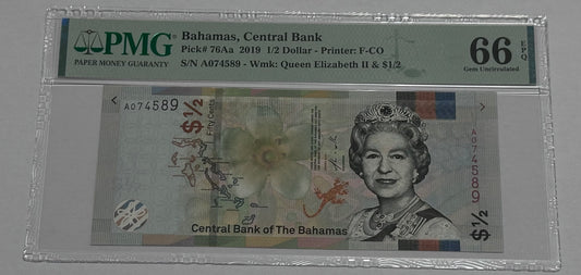 Billete de 1/2 Dollar 2019 Bahamas
