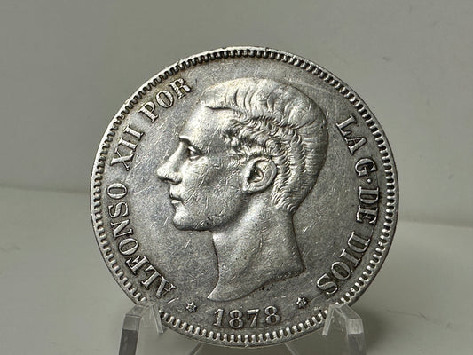 5 pesetas Alfonso XII 1878 oreja rayado