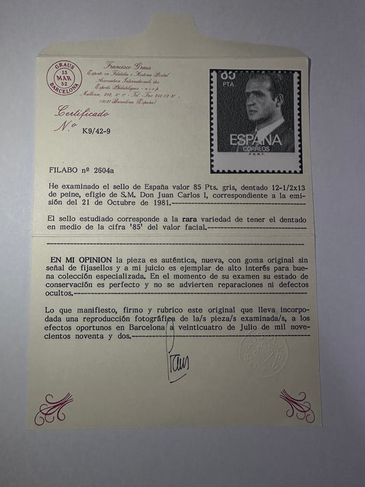 Edifil 2604 a. 85 pesetas  Juan Carlos