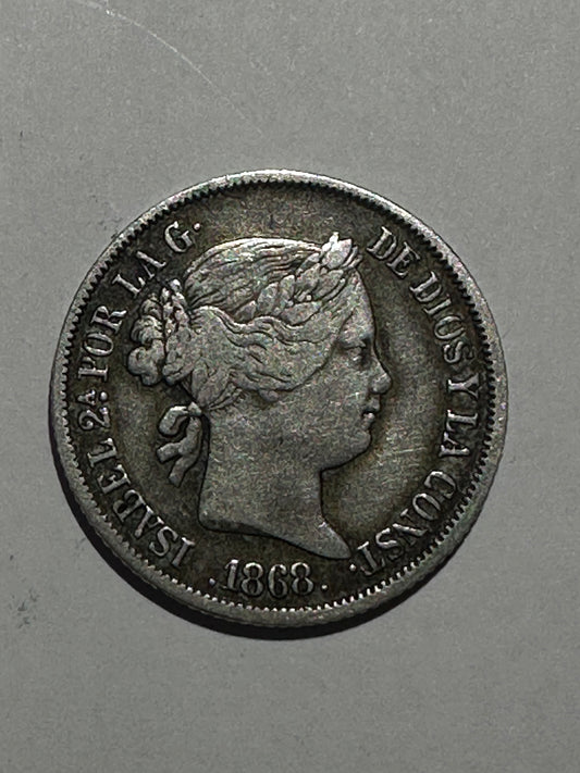 20 centavos Isabel II. 1868 Filipina