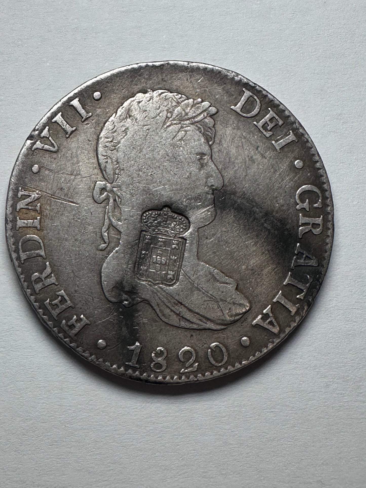 Resello Portugal 870 Réis sobre 8 Reales Fernando VII 1820