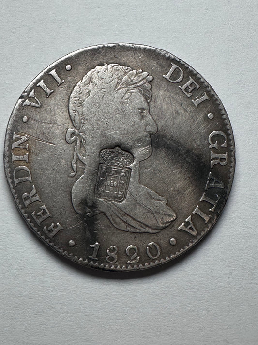 Resello Portugal 870 Réis sobre 8 Reales Fernando VII 1820