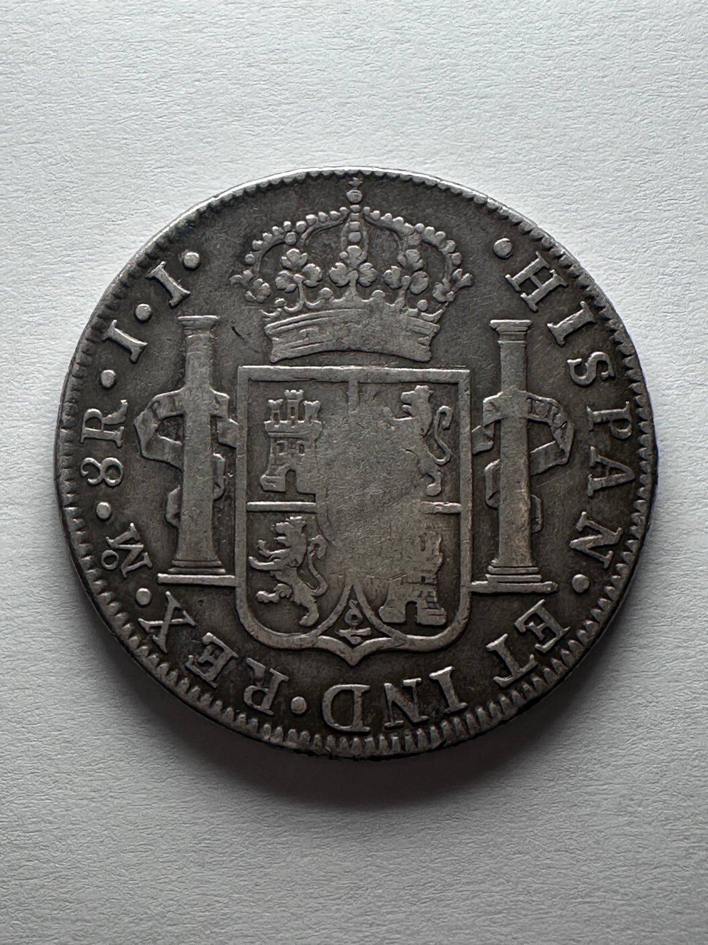 Resello Portugal 870 Réis sobre 8 Reales Fernando VII 1820