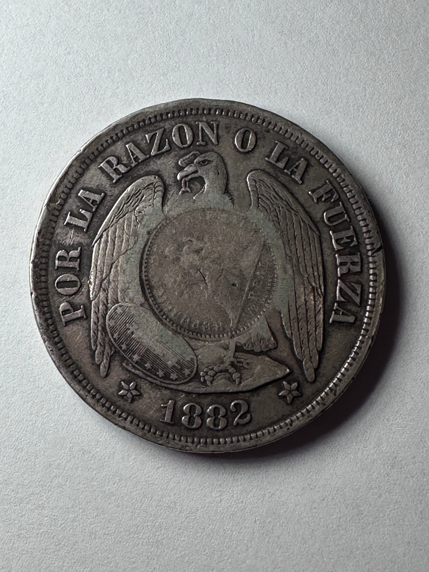 1 Peso Chile 1882 con Resello de Guatemala