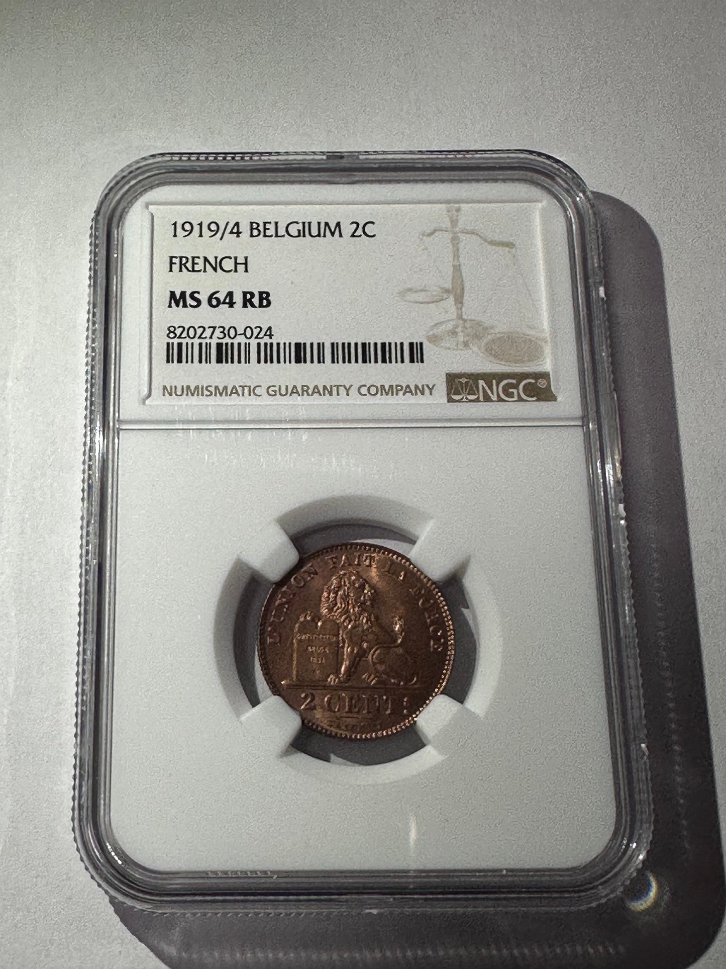 2 centimes Bélgica 1919/4