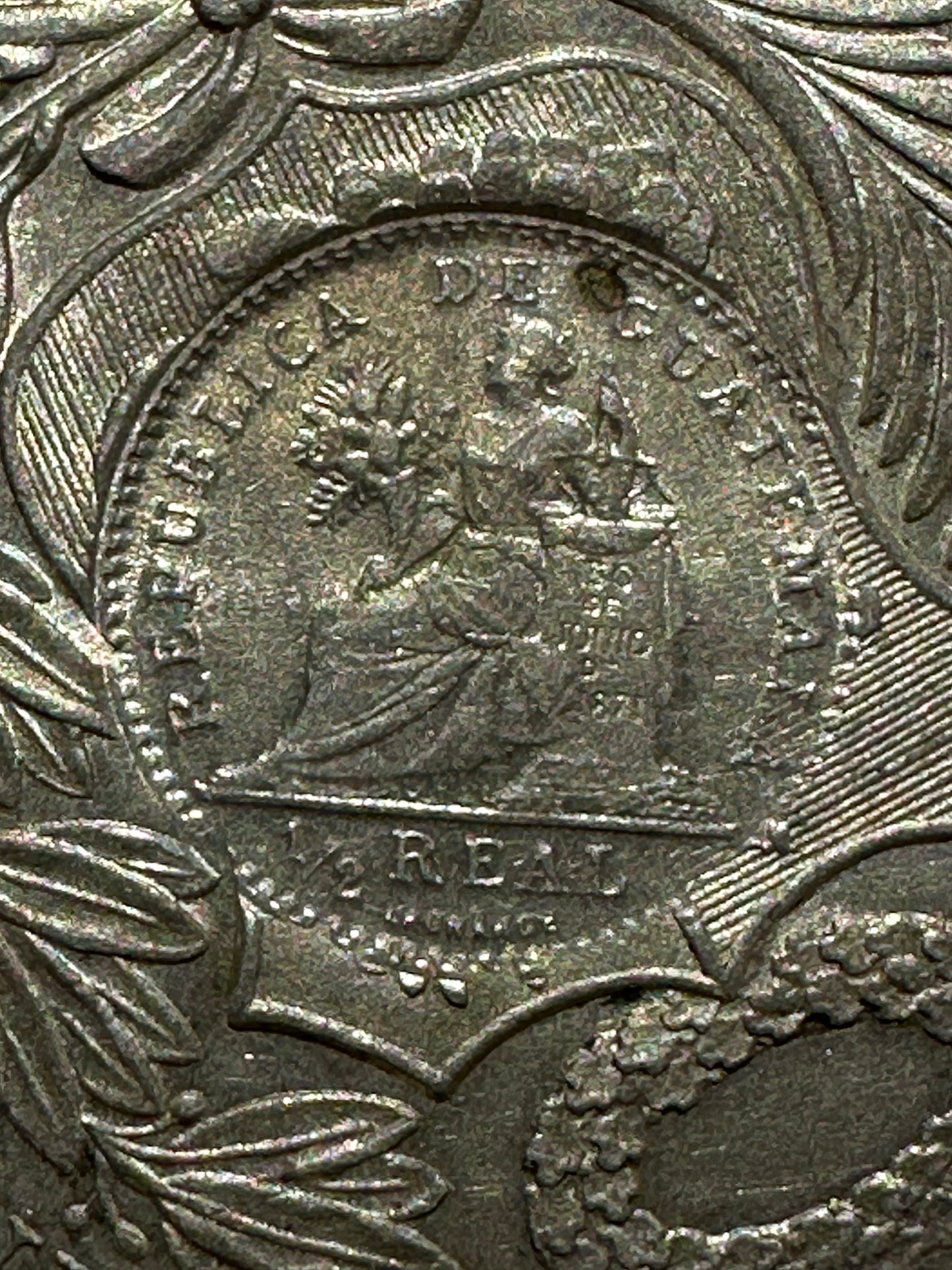 1 Sol Peru 1894 con resello de Guatemala 1/2 real 1894